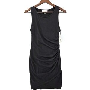 TREASURE & BOND NEW NWT Black Sleeveless Ruched Side Dress‎ Medium Lined Front